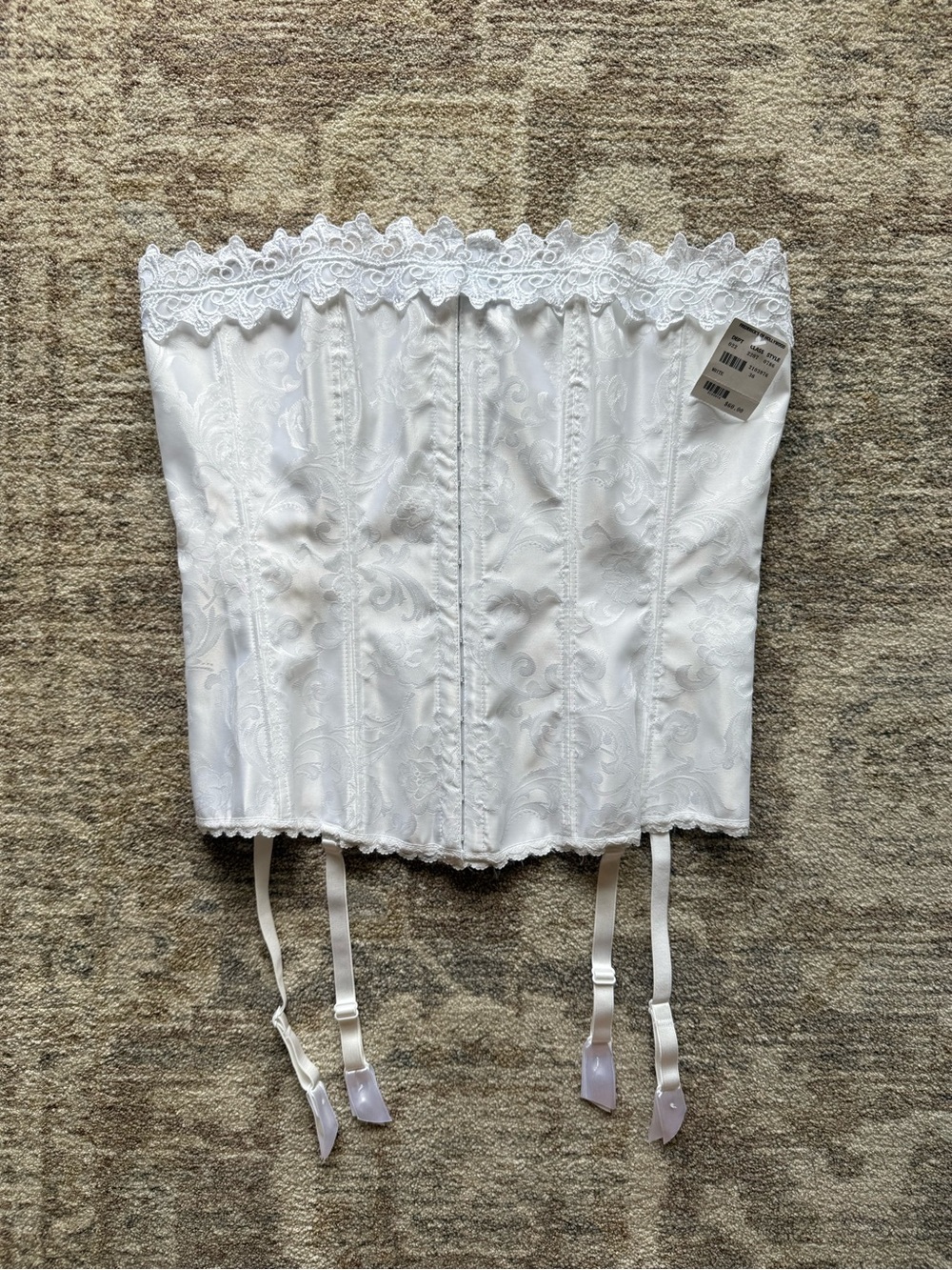 NWT Frederick's of Hollywood White Strapless Lace Jacquard Bustier with Garters